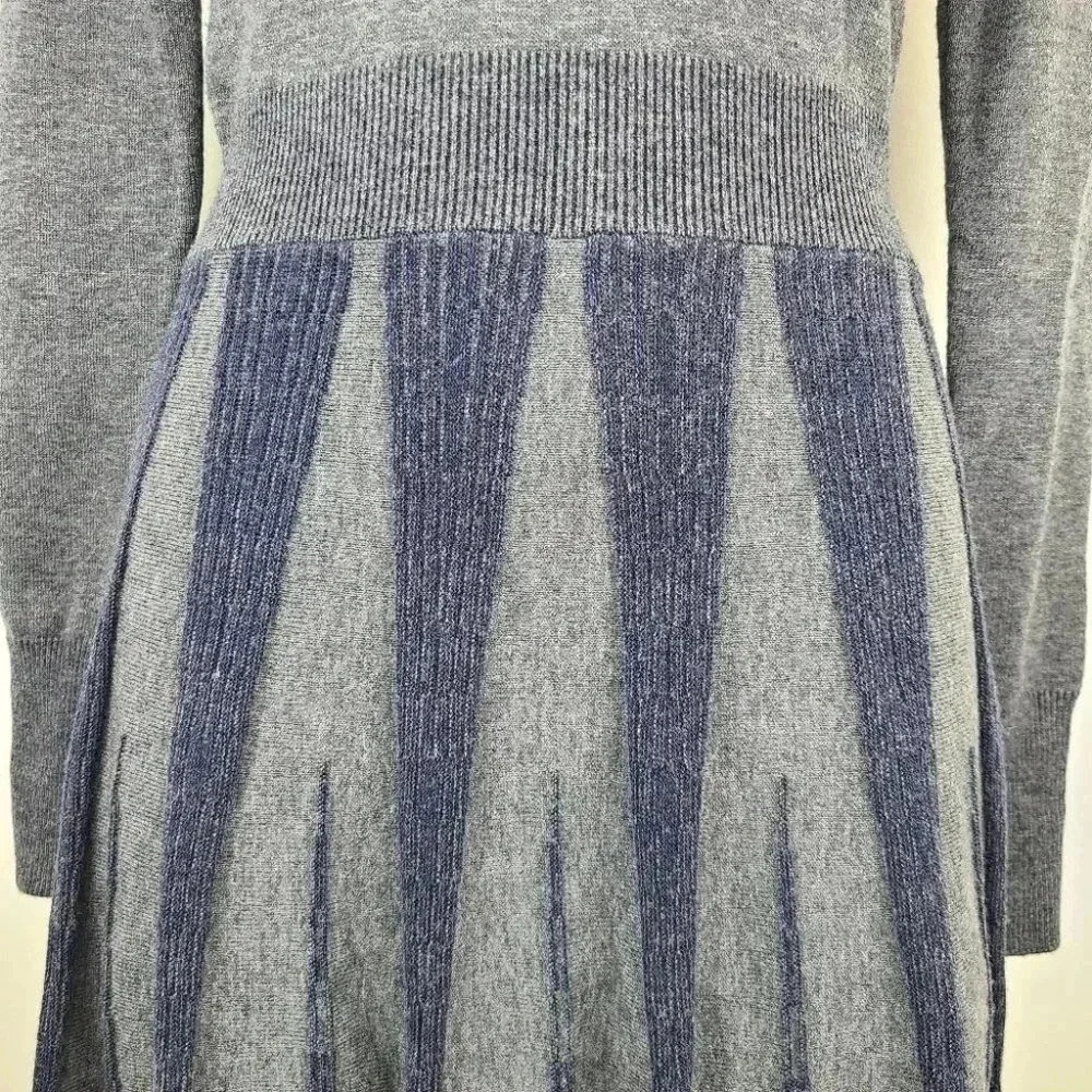 BCBGMaxAzria Steel Blue Gray Navy Fit Flare Art Deco Cowl Neck Sweater Dress XS - Picture 5 of 14